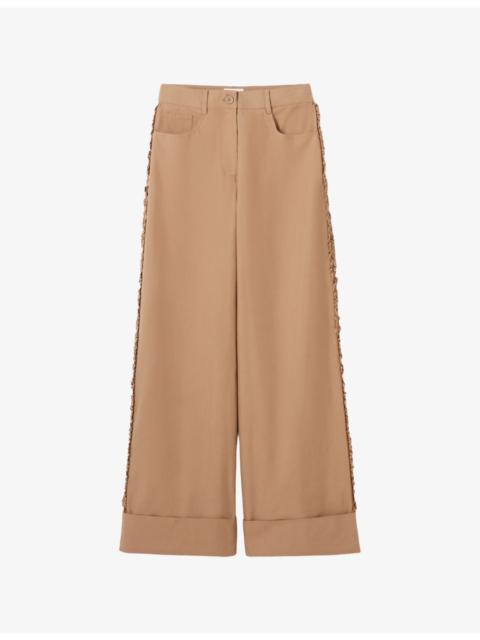 Claudie Pierlot Ruffle Wide-Leg Cotton-Blend Trousers