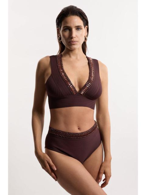 KAREN MILLEN Bandage Embellished Trim High Waist Bikini Bottoms