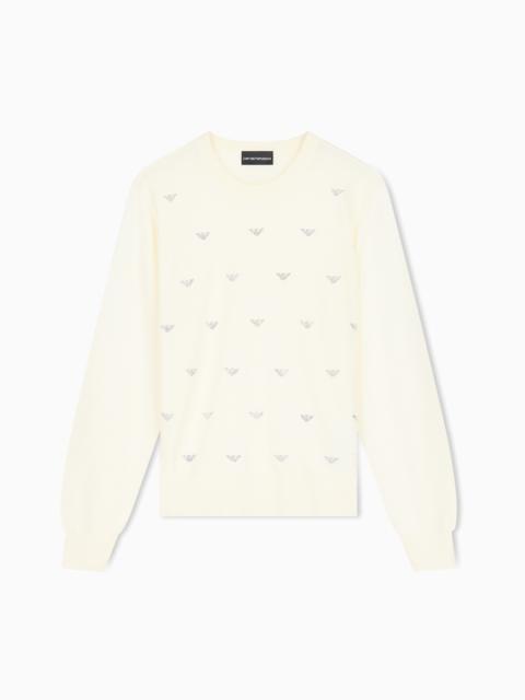 EMPORIO ARMANI CREW-NECK VIRGIN WOOL PULLOVER WITH RHINESTONE DETAILS