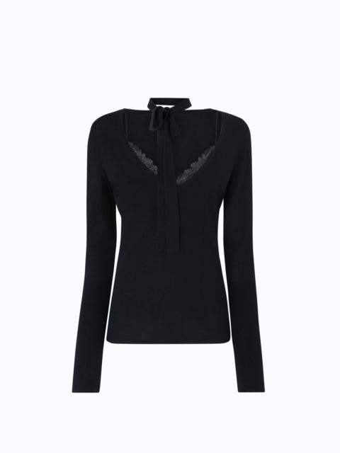 PINKO WOOL SWEATER WITH LACE AND SASH