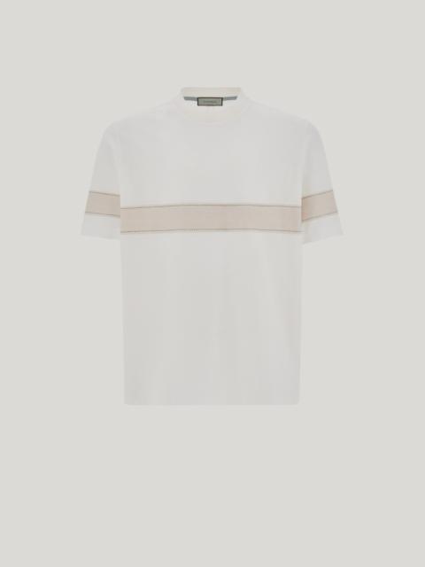 Canali WHITE SHORT-SLEEVE COTTON T-SHIRT WITH CONTRASTING DETAIL