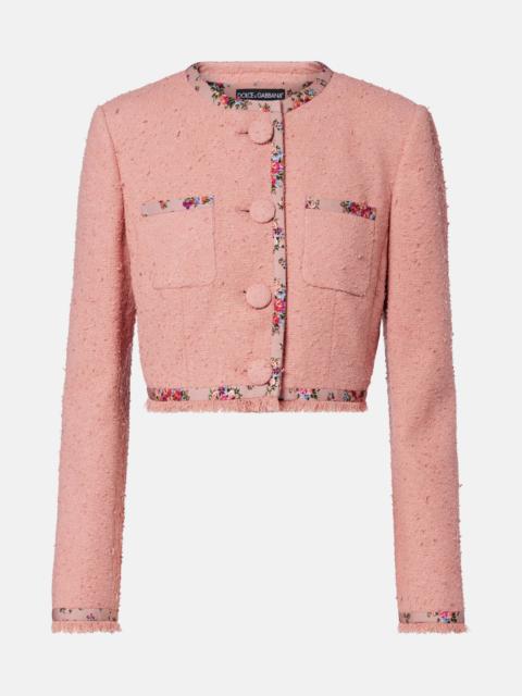 Dolce & Gabbana Floral cropped cotton-blend tweed jacket