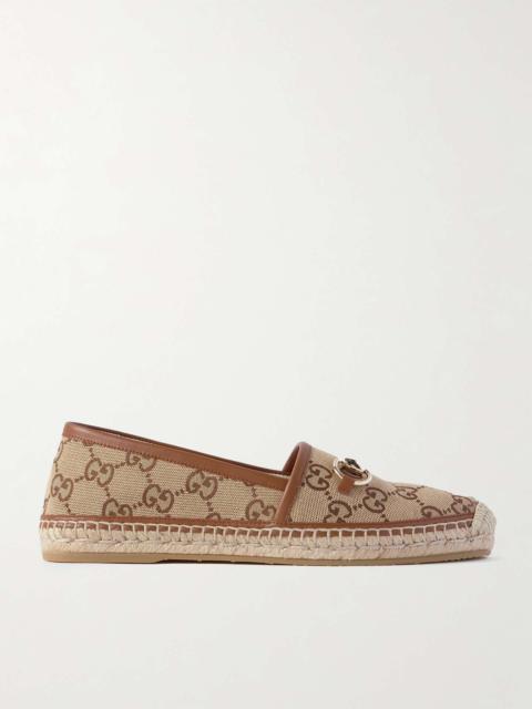 GUCCI Pilar horsebit-embellished leather-trimmed logo-jacquard canvas espadrilles Camel