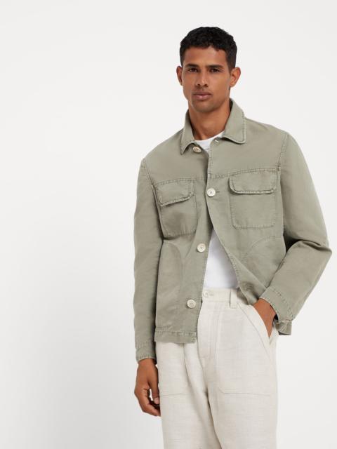 Garment-dyed overshirt in twisted linen and cotton gabardine