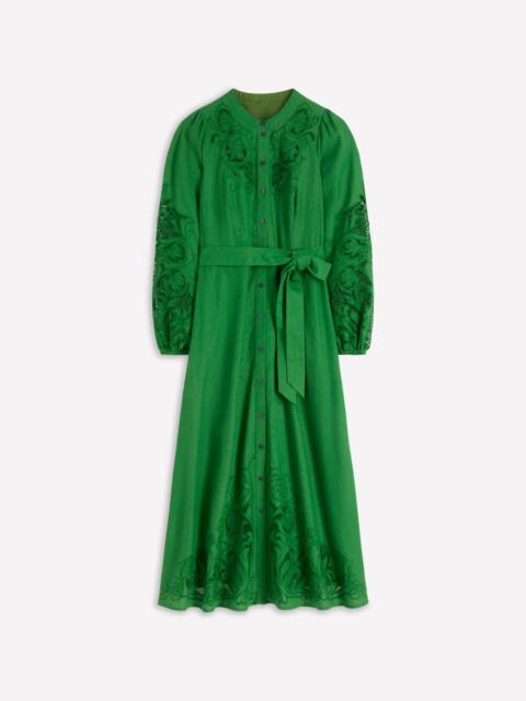 BODEN Mae Linen Blend Shirt Dress-Highland Green