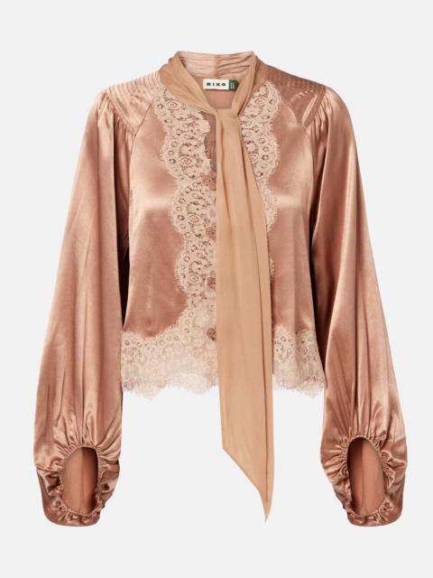 RIXO Nalani lace-trimmed satin blouse