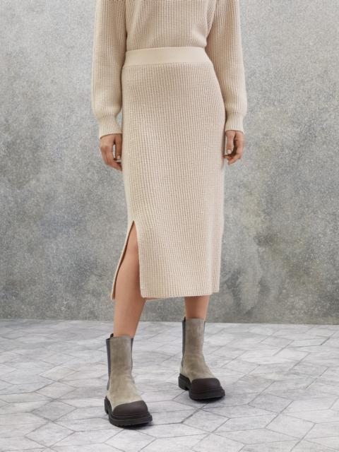 Brunello Cucinelli Cashmere and silk diamond yarn English rib knit skirt
