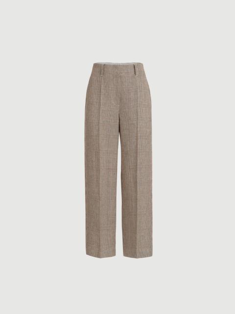 Brunello Cucinelli Linen Prince of Wales square cigarette trousers with monili
