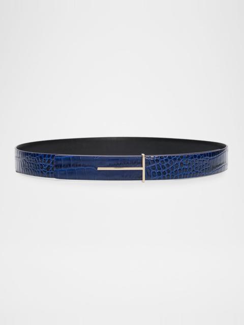 TOM FORD Slim T Croc-Embossed Leather Belt