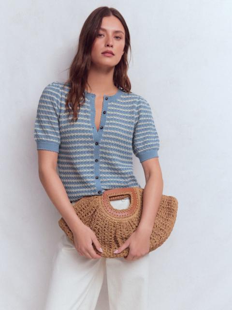 BODEN Dot Pointelle Cardigan-Blue Stripe