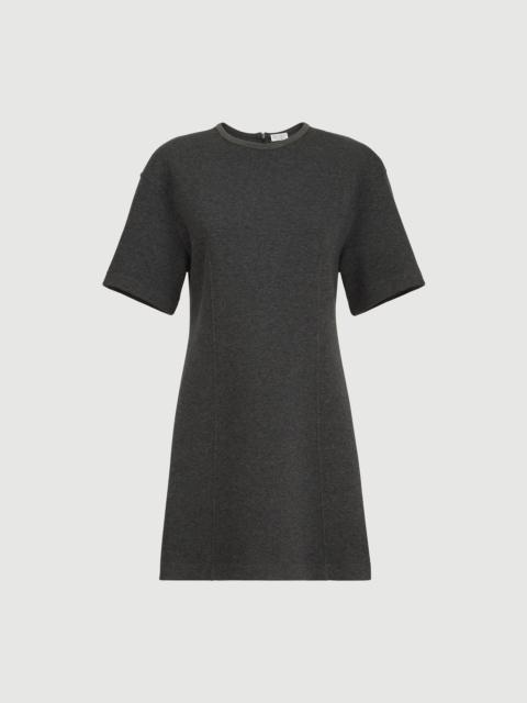 Brunello Cucinelli Techno cotton and cashmere interlock t-shirt dress with precious collar