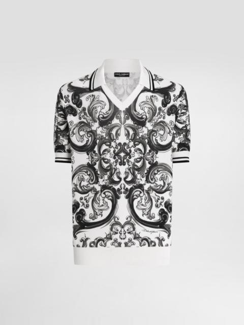 Dolce & Gabbana Majolica-print silk piqué polo shirt