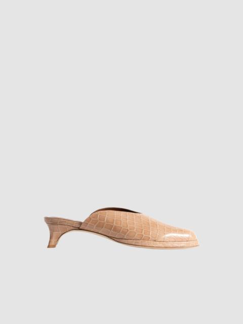 BY FAR Babylady Light Tan Croco Embossed Leather Slip-On Mule