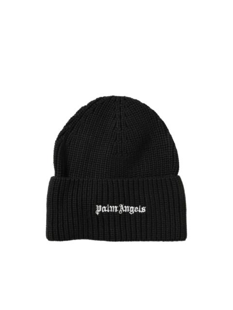 Palm Angels logo-embroidered ribbed beanie hat