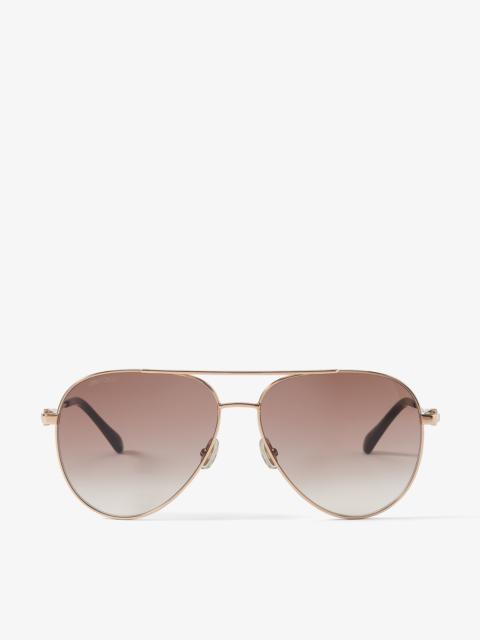 JIMMY CHOO Olly
Copper Gold Aviator Sunglasses with Brown Shaded Lenses and Crystal Embellishment
