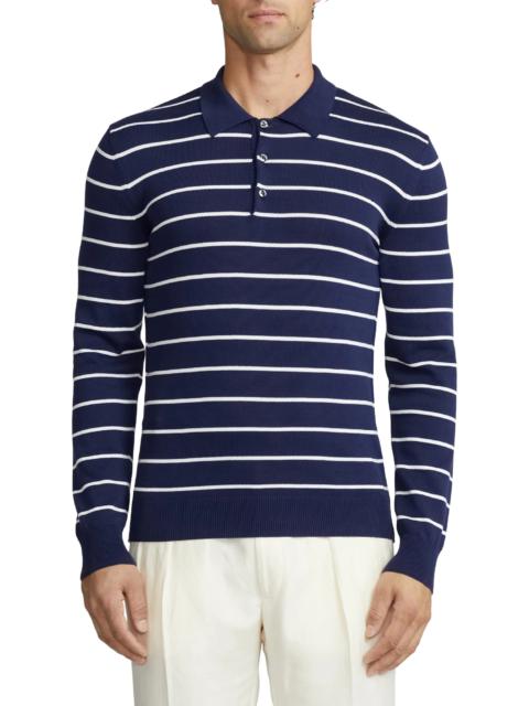 Ralph Lauren Stripe Cotton Polo Sweater in Spring Navy/Optic White