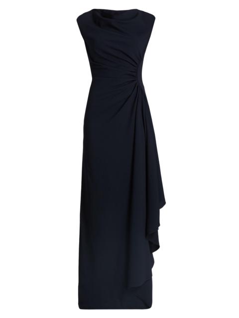 AMSALE Women's Pinched Jersey A-Line Gown - Navy