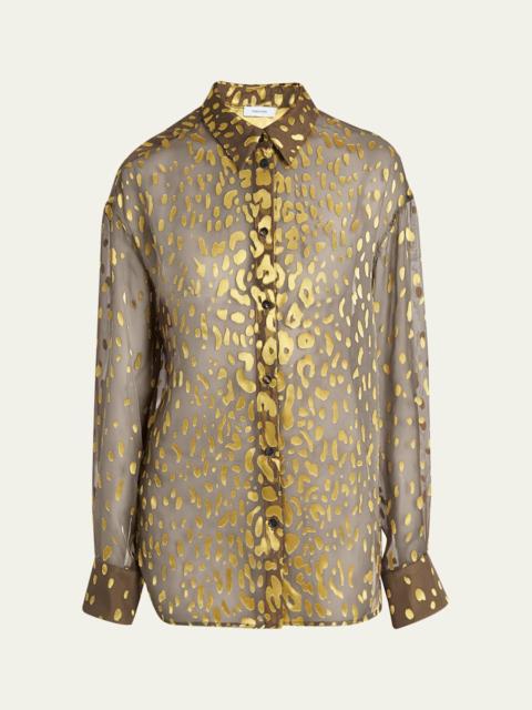 FERRAGAMO Leopard Devore Button-Down Shirt