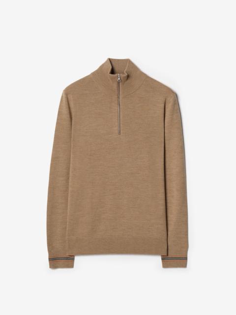 Icon Stripe Trim Wool Half-zip Sweater