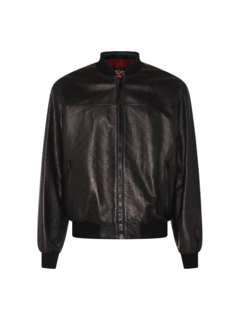 GUCCI Gucci GG Embossed Leather Bomber Jacket 'Black' 764861-XNA0D-1000