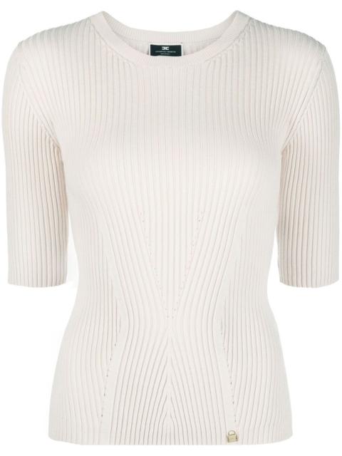 ELISABETTA FRANCHI logo plaque ribbed-knit top