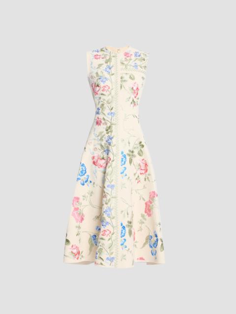 Erdem EMBROIDERED COTTON TWILL HOURGLASS MIDI DRESS