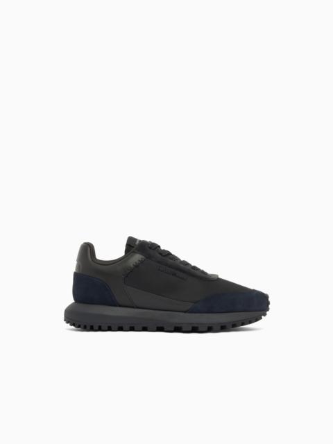 EMPORIO ARMANI LACE-UP SNEAKERS IN SUEDE AND VELVET WITH CORDURA DETAILS