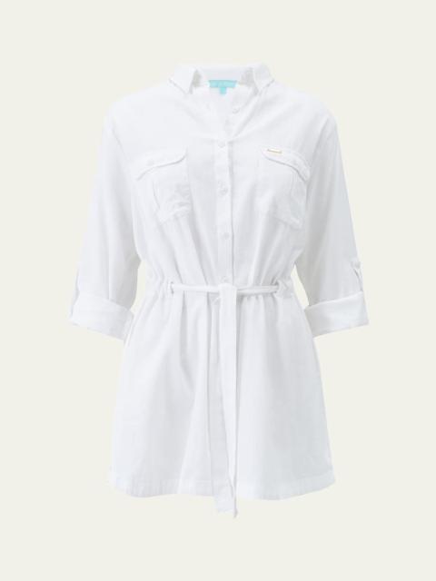 MELISSA ODABASH Lacey Cotton-Linen Mini Shirtdress Coverup