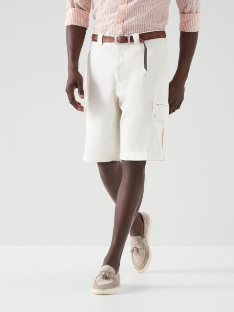 Garment-dyed leisure fit Bermuda shorts in twisted cotton gabardine with cargo pockets
