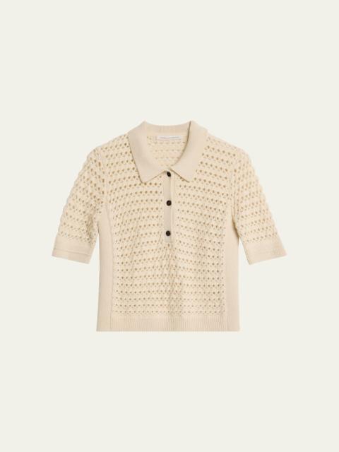 MARIA McMANUS Cashmere and Cotton Lace Crochet Polo Shirt
