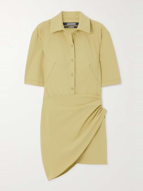 JACQUEMUS Cutout draped stretch-twill mini shirt dress