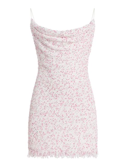 Balmain Fringed Dotted-Tweed Mini Dress white