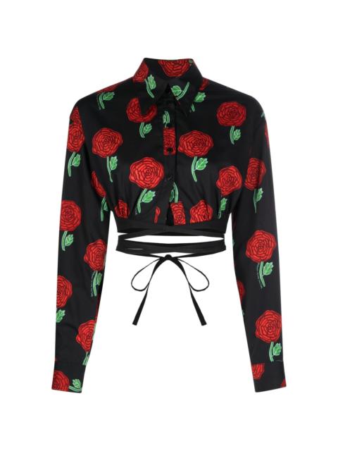 floral-print cropped blouse