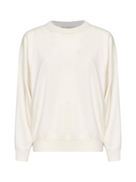 Brunello Cucinelli Ivory cashmere knit crewneck sweater with monili