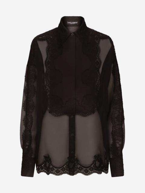 Organza tuxedo shirt with lace inserts