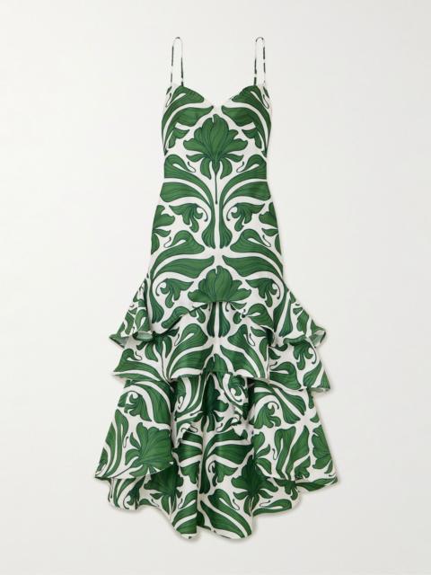 ANDRES OTALORA Arte Cubano tiered crepe maxi dress Green