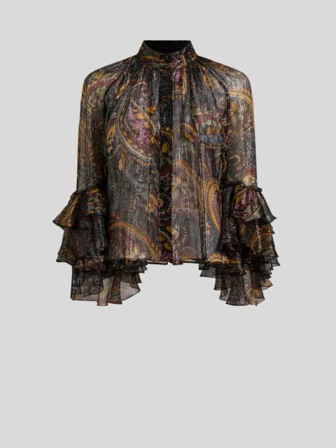 Etro SILK SHIRT WITH RUFFLES AND STRIPED FLORAL PAISLEY MOTIF