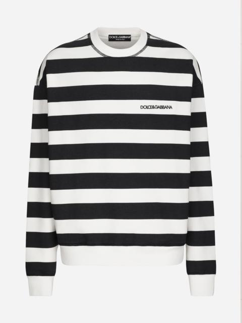 Striped round-neck sweatshirt with Marina print