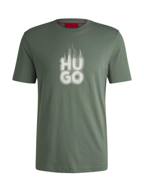 HUGO COTTON-JERSEY T-SHIRT WITH STACKED SMOKE LOGO