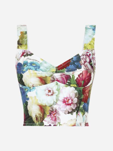 Dolce & Gabbana Cotton corset top with nocturnal flower print