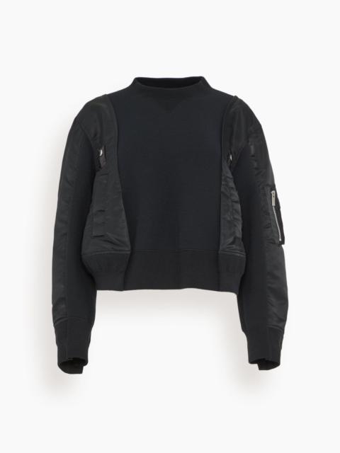 sacai Nylon Twill x Sponge Sweat Pullover in Black