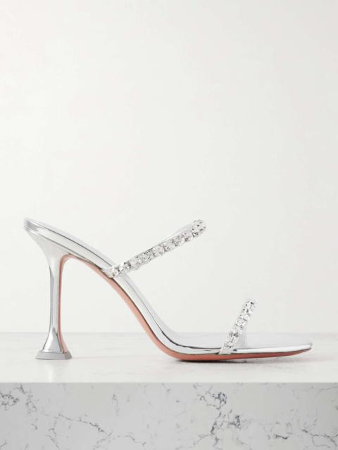 Amina Muaddi Gigi crystal-embellished mirrored-leather mules Silver