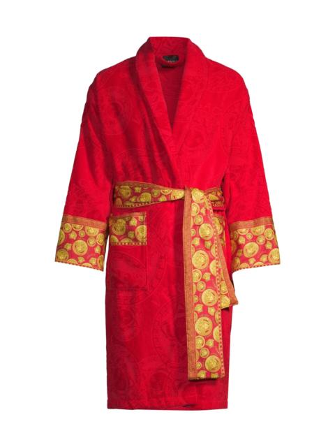 VERSACE Men's Cotton Logo Bathrobe - Red Gold