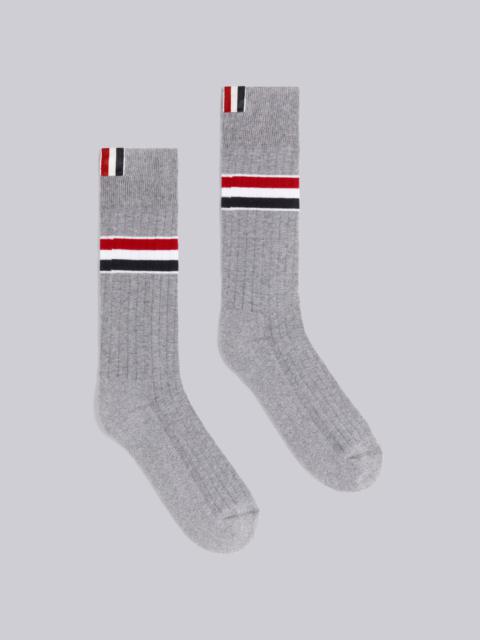 Thom Browne Light Grey Cotton Stripe Athletic Mid-calf Socks
