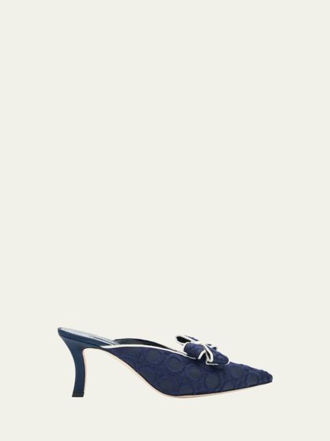 Manolo Blahnik Circolu Embroidered Bow Mules