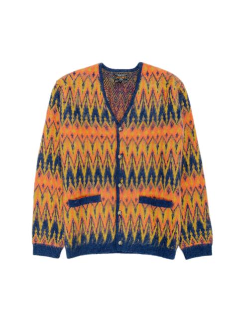 BEAMS PLUS Cardigan Jacquard Chevron Pattern Navy