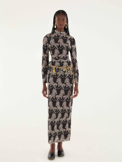 FARM RIO Black Striped Tigers Tulle Maxi Skirt