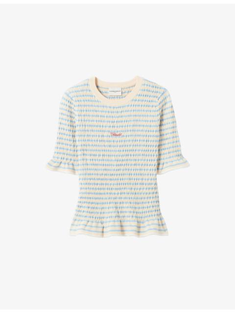 Claudie Pierlot Shirred Logo-Embroidered Knitted Top