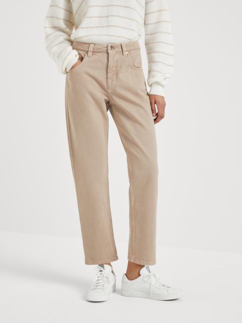 Brunello Cucinelli Stretch dyed denim straight trousers with shiny bartack