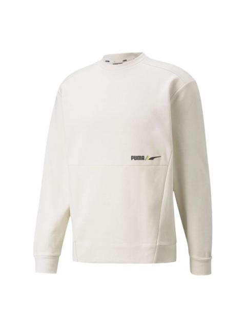 PUMA Men's PUMA Winterized Crew Logo Solid Color Fleece Lined Sports Knit Round Neck Pullover White 84654
